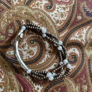 Silver and pearl cross bracelet
